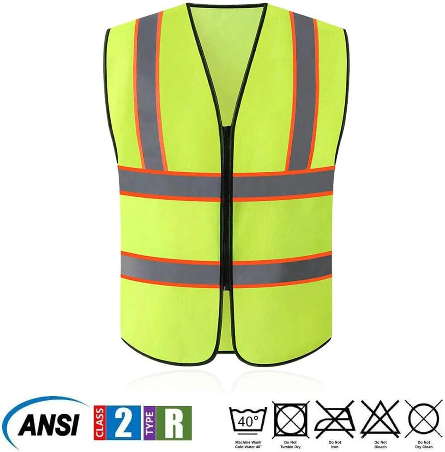 Tekware Safety Vest with High Reflective Strips, Pack of 10 Bright Neon Color Construction Protector with Zipper