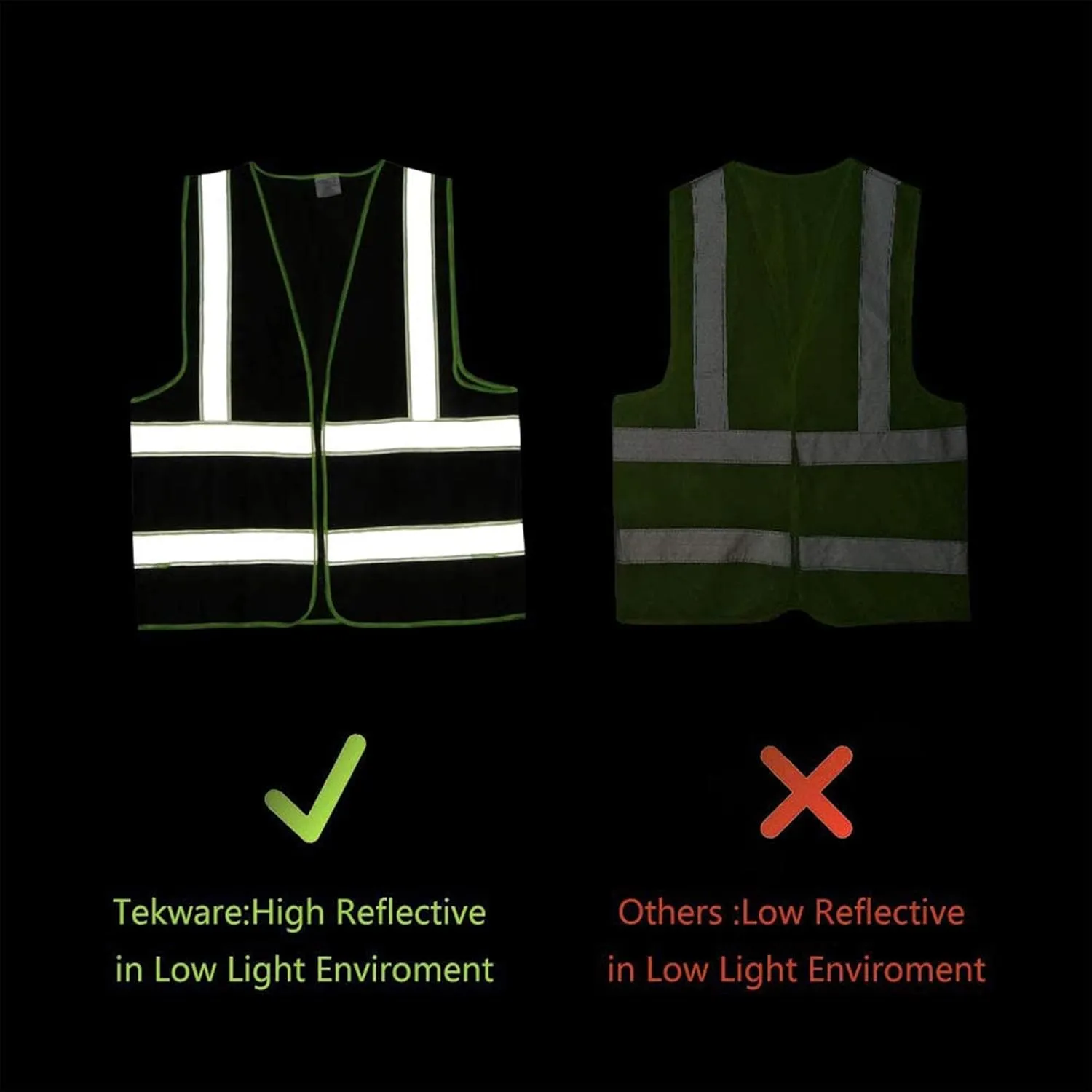 Tekware Safety Vest with High Reflective Strips, Pack of 10 Bright Neon Color Construction Protector with Zipper