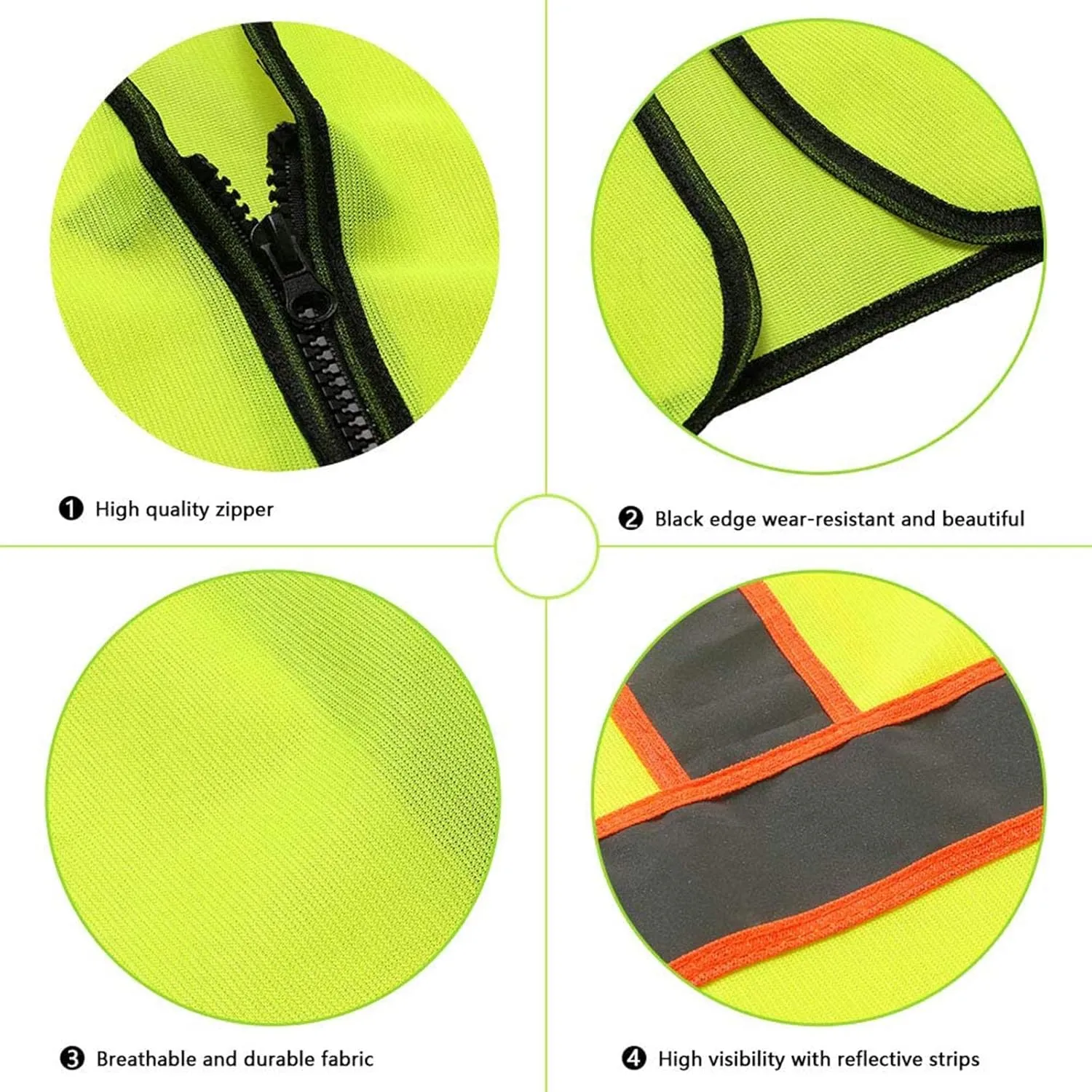 Tekware Safety Vest with High Reflective Strips, Pack of 10 Bright Neon Color Construction Protector with Zipper