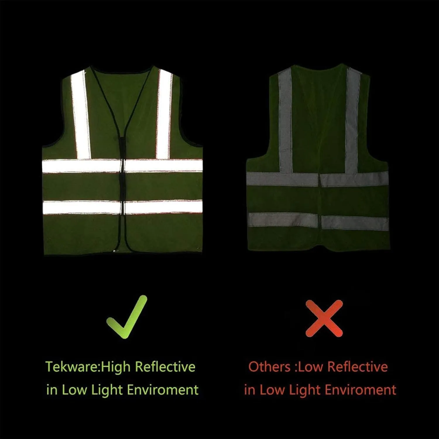 Tekware Safety Vest with High Reflective Strips, Pack of 10 Bright Neon Color Construction Protector with Zipper