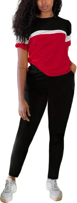 TOPONSKY Women Two Piece Outfits Short-Sleeve Long-Pant Sets With Pockets