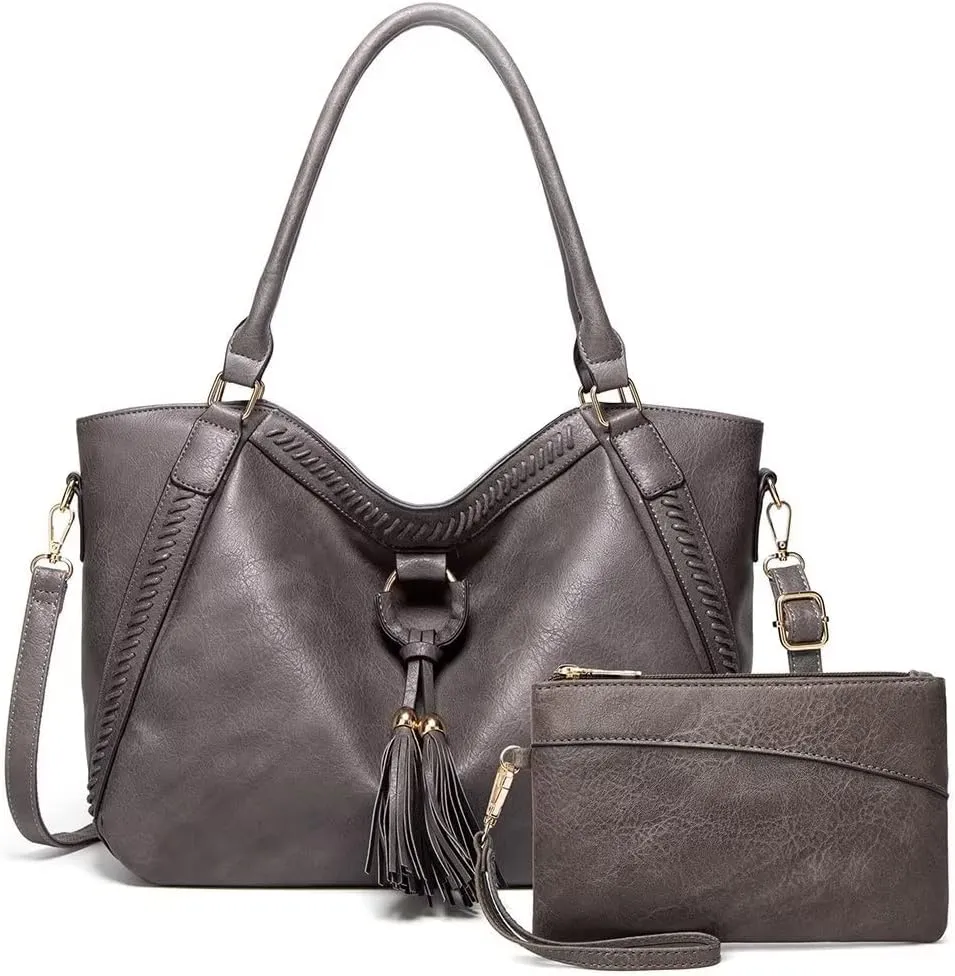 Tote Bag for Women Large PU Leather Shoulder Bag Hobo Crossbody Purse Vintage Top Handle Satchel With Matching Clutch
