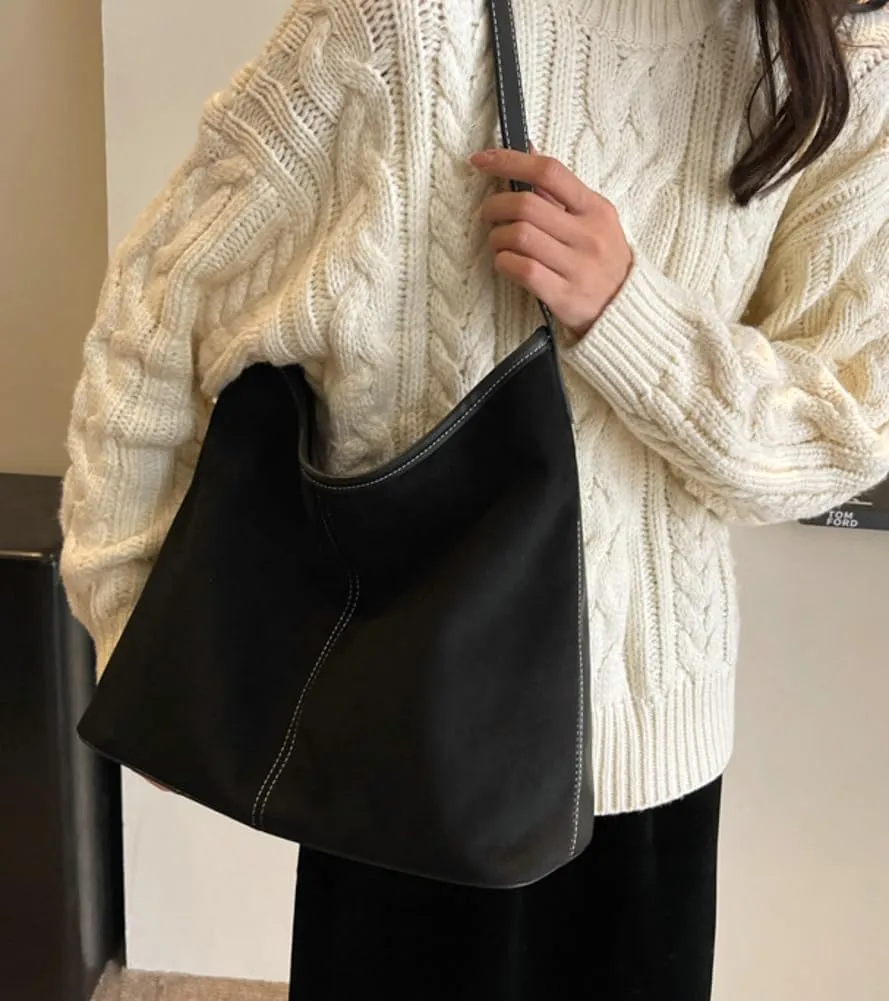 Tote Bag for Women Suede Classic Top-handle Shoulder Bags Slouchy Hobo Crossbody Bag Retro College Work Purse Handbag