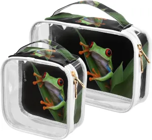 Tree-frog 2 Pack Clear Toiletry Bag Women Men, Portable Waterproof Clear Pouch, Cosmetic Bag with Double Zippers Large Opening Traveling with Handle for Bathroom Traveling Vacation Organizing