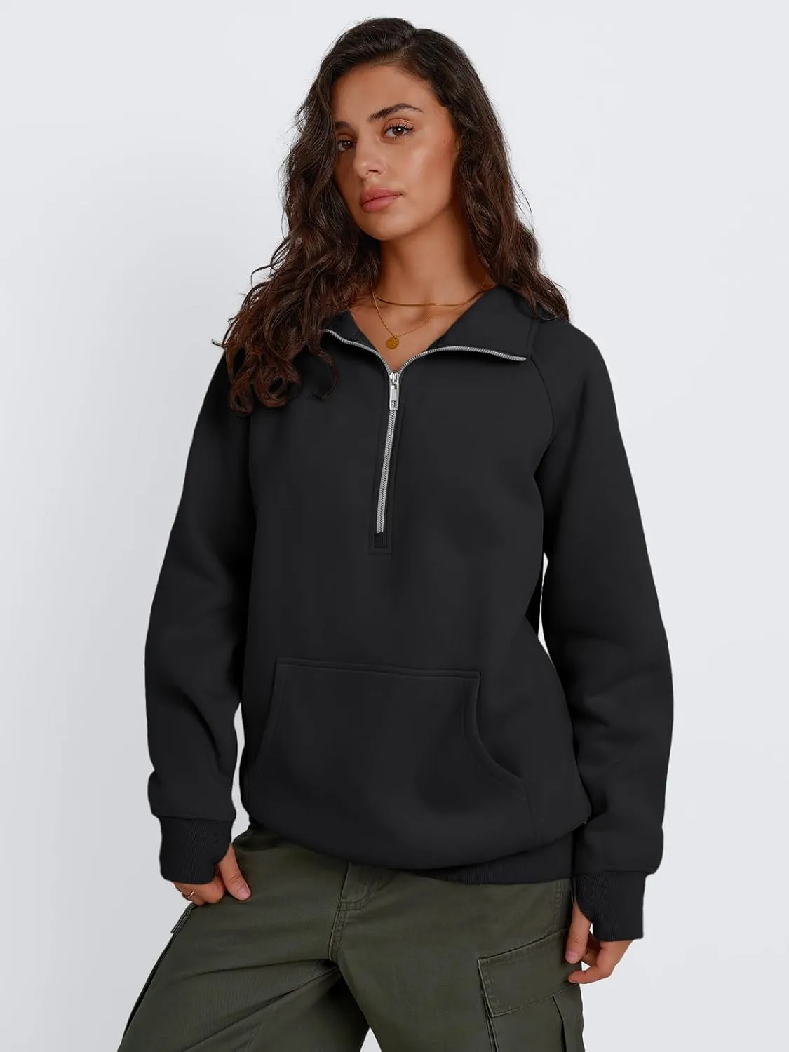 Trendy Queen Womens Oversized Sweatshirts Quarter Zip Pullover Long Sleeve Fall Fashion 2025 Winter Clothes Thumb Holes