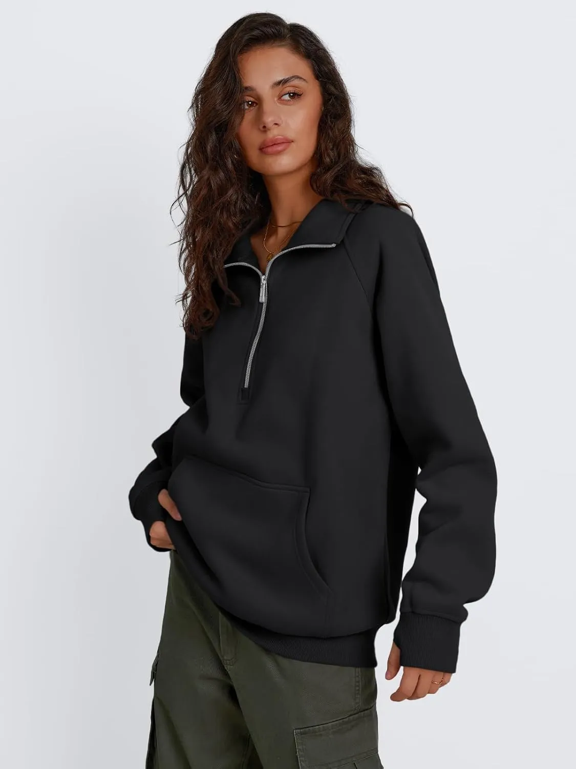 Trendy Queen Womens Oversized Sweatshirts Quarter Zip Pullover Long Sleeve Fall Fashion 2025 Winter Clothes Thumb Holes