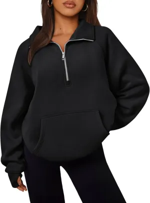 Trendy Queen Womens Oversized Sweatshirts Quarter Zip Pullover Long Sleeve Fall Fashion 2025 Winter Clothes Thumb Holes