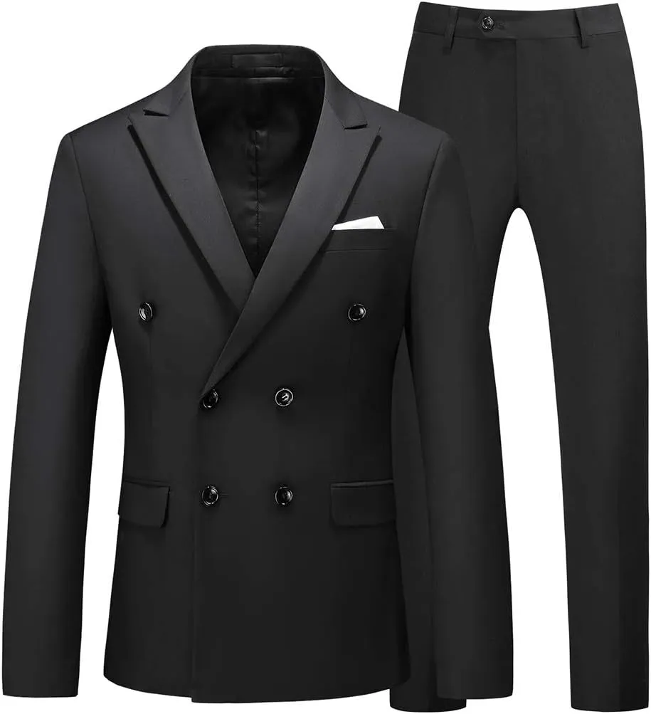 UNINUKOO Mens Suits 2 Piece Double Breasted Tuxedo Suit Slim Fit Wedding Party Dress Formal Suits for Men