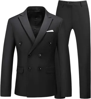UNINUKOO Mens Suits 2 Piece Double Breasted Tuxedo Suit Slim Fit Wedding Party Dress Formal Suits for Men