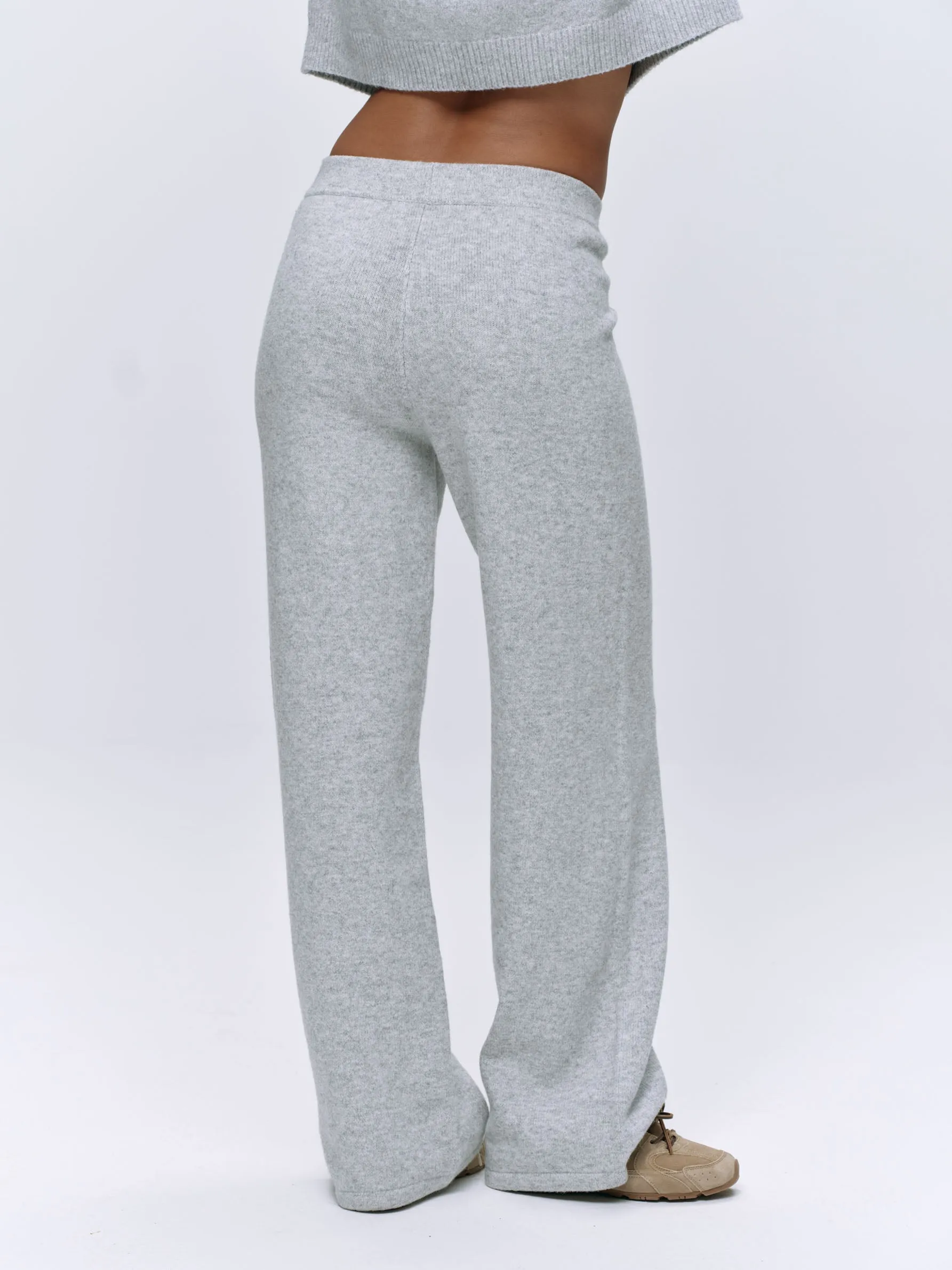 Varsity Knit Straight Leg Sweatpants - Light Grey Melange/Navy Blue