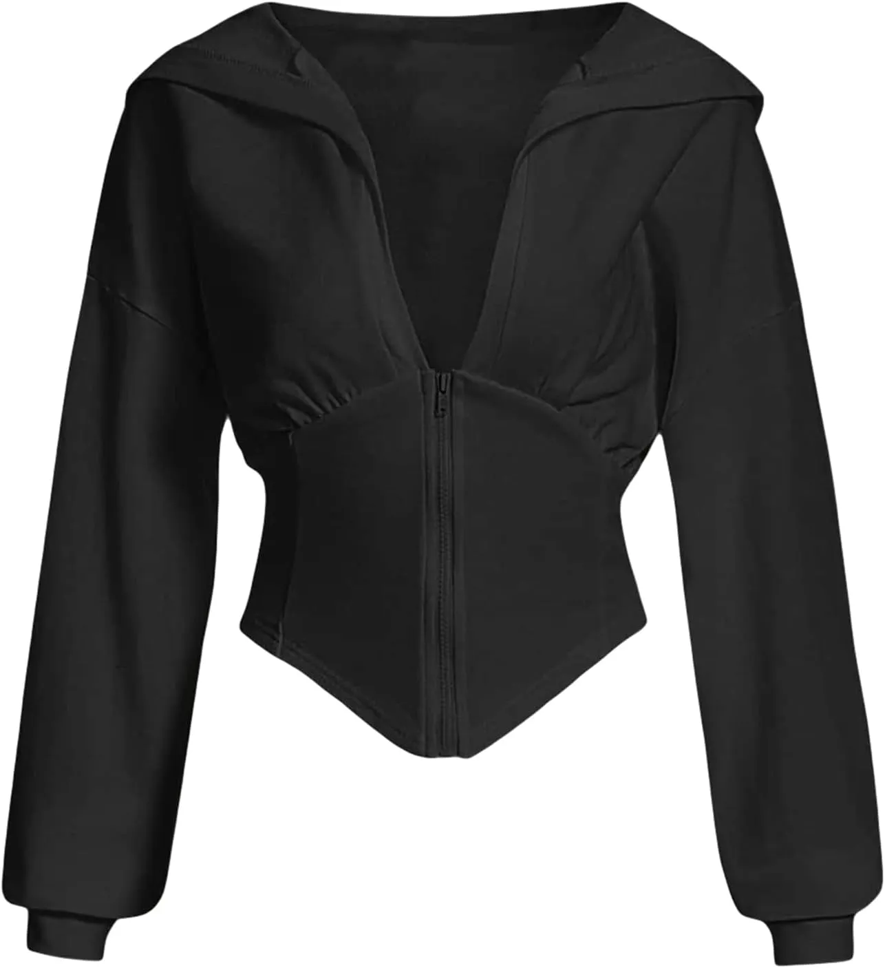 Verdusa Women's Zip Up Long Sleeve Asymmetrical Crop Hoodie Sweatshirt Lightweight Jacket