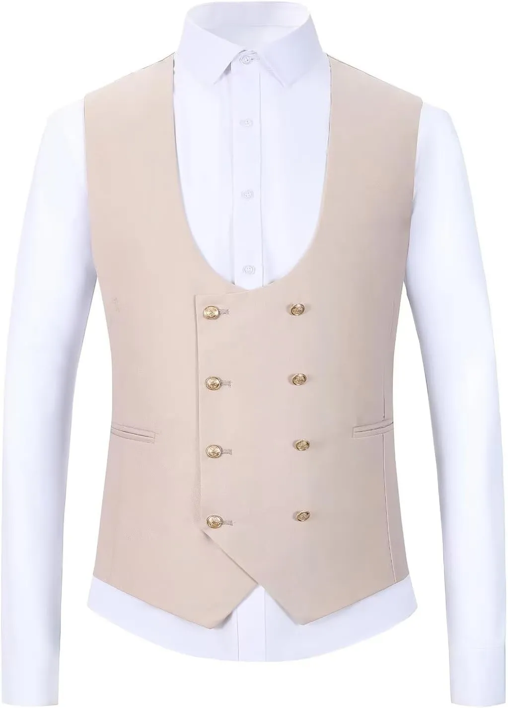 Wangyue 3 Pieces Suits for Men Slim Fit Gold Button Double Breasted Suit Tuxedos Wedding Prom Suit Blazer Vest Pants Set