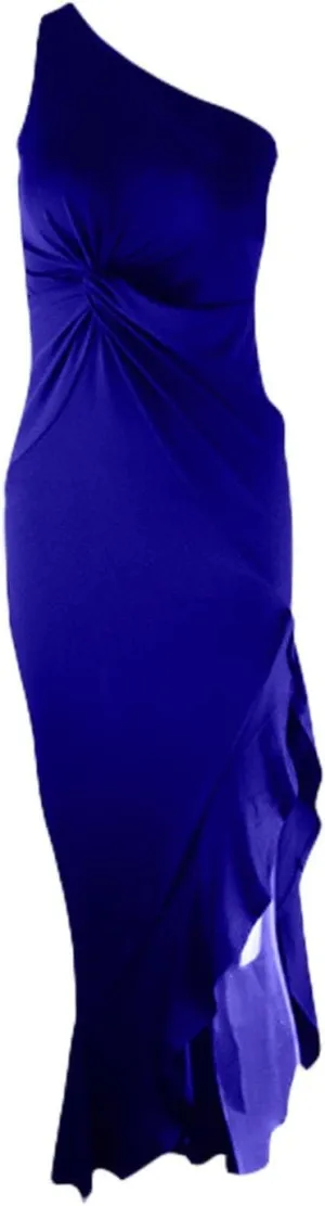 Wedding Guest Dress for Women 2025,Women's Slim One Shoulder Ruched Split Mermaid Dress Evening Cocktail Maxi Dresses