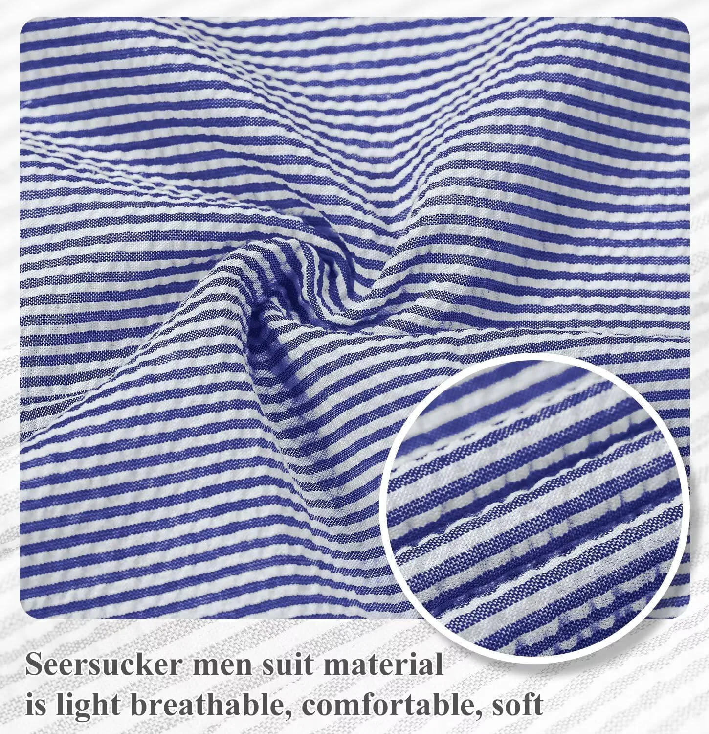 Wehilion Men 2 Pieces Seersucker Suit Casual 2 Button Slim Fit Striped Suits for Men Summer Wedding Prom Suit Jacket Pants