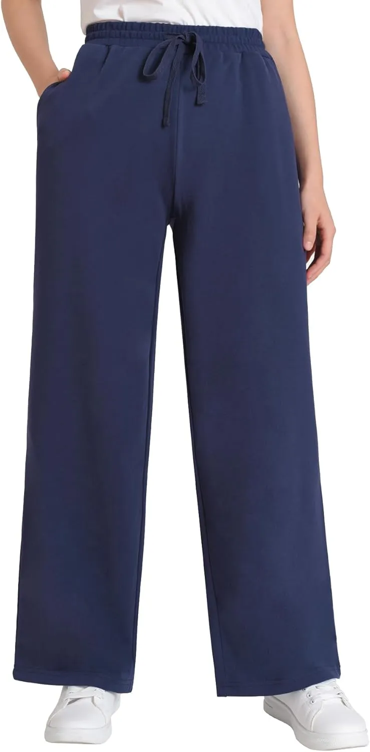 Weintee Women's Wide Leg Cotton Sweatpants with Pockets