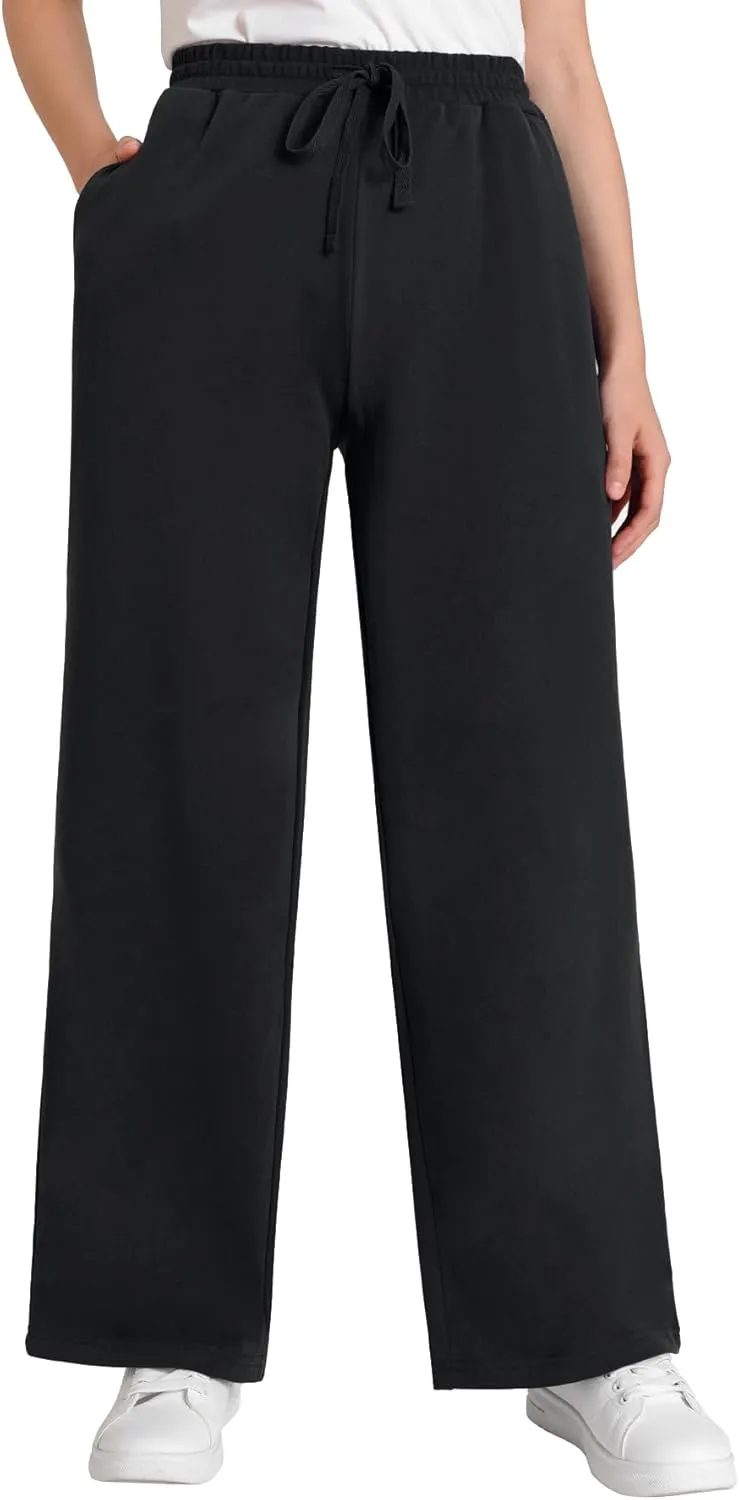 Weintee Women's Wide Leg Cotton Sweatpants with Pockets