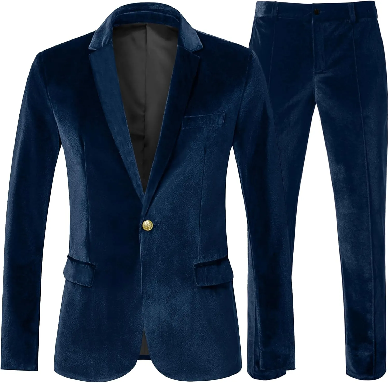 Wemaliyzd Mens 2 Piece Suit Notch Lapel 1 Button Velvet Blazer Jacket & Pants