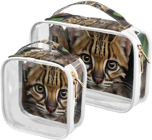 Wild-bengal-tigers 2 Pack Clear Toiletry Bag Women Men, Portable Waterproof Clear Pouch, Cosmetic Bag with Double Zippers Large Opening Traveling with Handle for Bathroom Traveling Vacation Organizing