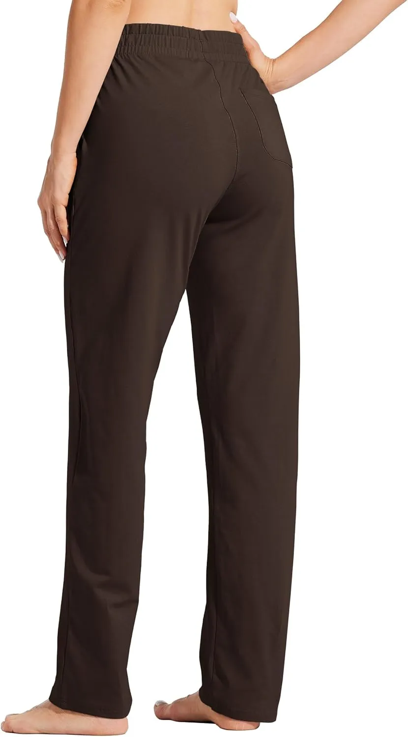 Willit Women's Cotton Sweatpants Open Bottom Yoga Sports Pants Straight Leg Lounge Athletic Pants with Pockets
