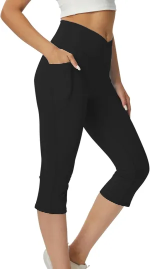 Women Flare Leggings with Side Pockets,Crossover Yoga Pants Bootleg High Waisted Stretchy Control Gym Workout Pants
