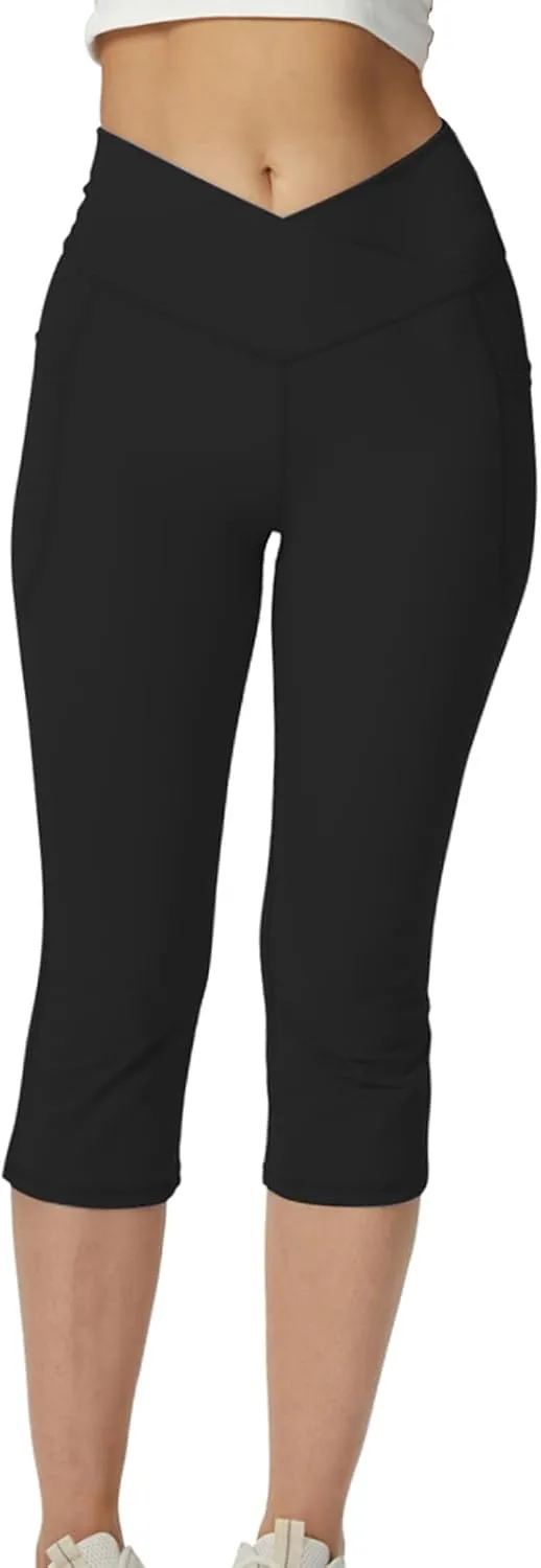 Women Flare Leggings with Side Pockets,Crossover Yoga Pants Bootleg High Waisted Stretchy Control Gym Workout Pants