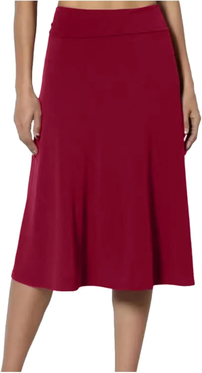 Women Flowy Satin Skirt Elegant High Waisted Midi Skirt Casual Dressy Flared Silk Skirts Classic Summer Vacation Beach Dress