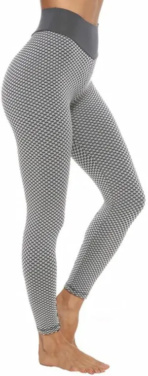 Women Gym Leggings High Waist Yoga Pants Butt Lifting Trousers Tights Honeycomb Runnning (Grey, L), Large