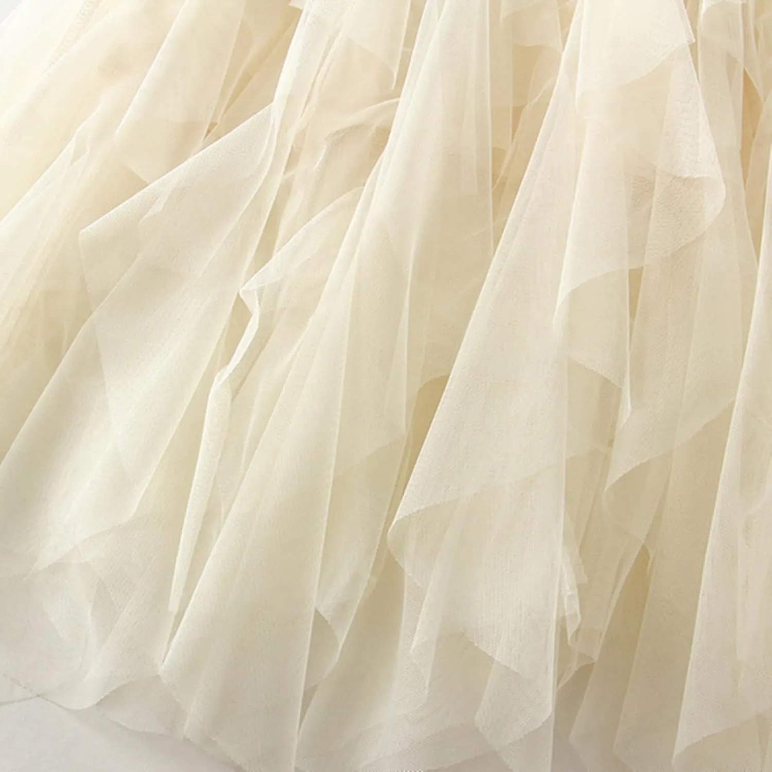 Women High Elastic Waist Mesh Layered Long Fairy Tulle Skirt Irregular Hem Pleated Tutu A-Line Midi Skirts