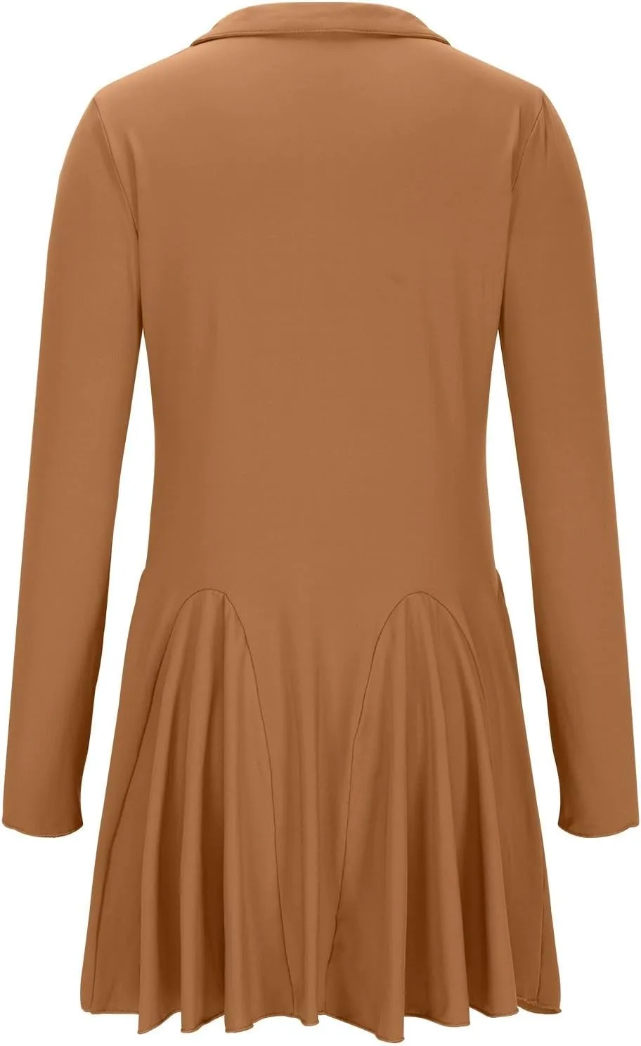 Women Lapel Collared V Neck Sweatshirt Dress Long Sleeve Loose Fit Solid Color Ruffle Mini Dresses Casual Short Dress