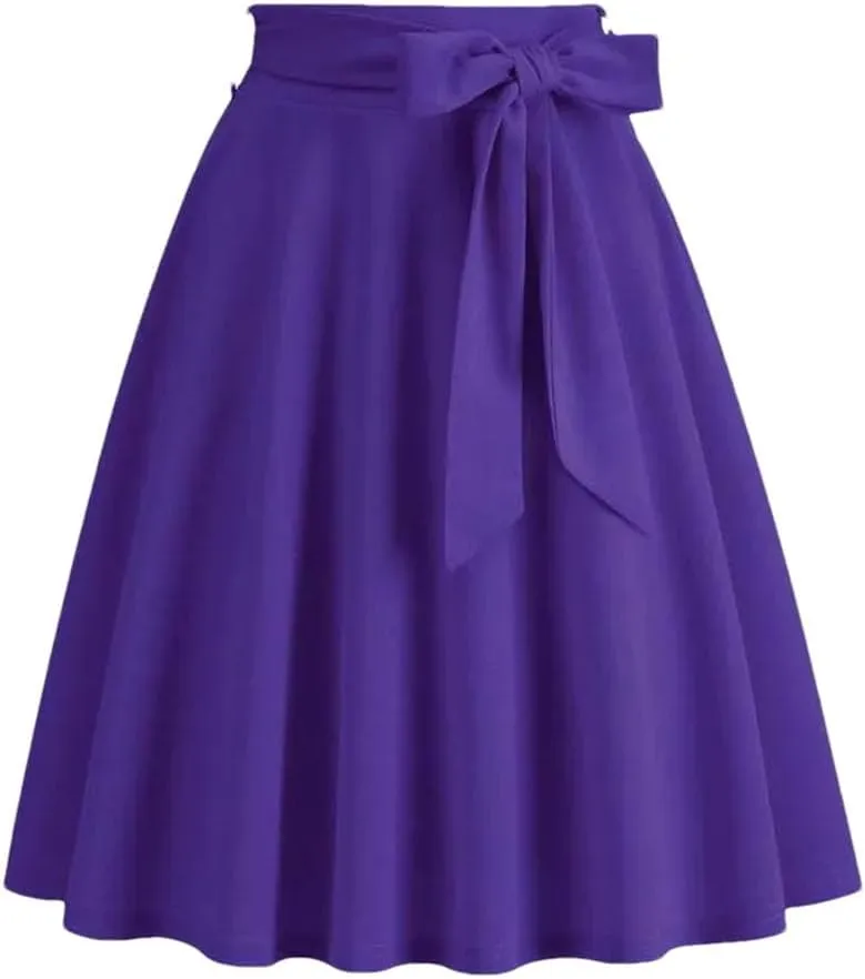 Women Midi Skirt High Waist A-Line Solid Color Swing Skirts for Womens Loose Casual Skirt