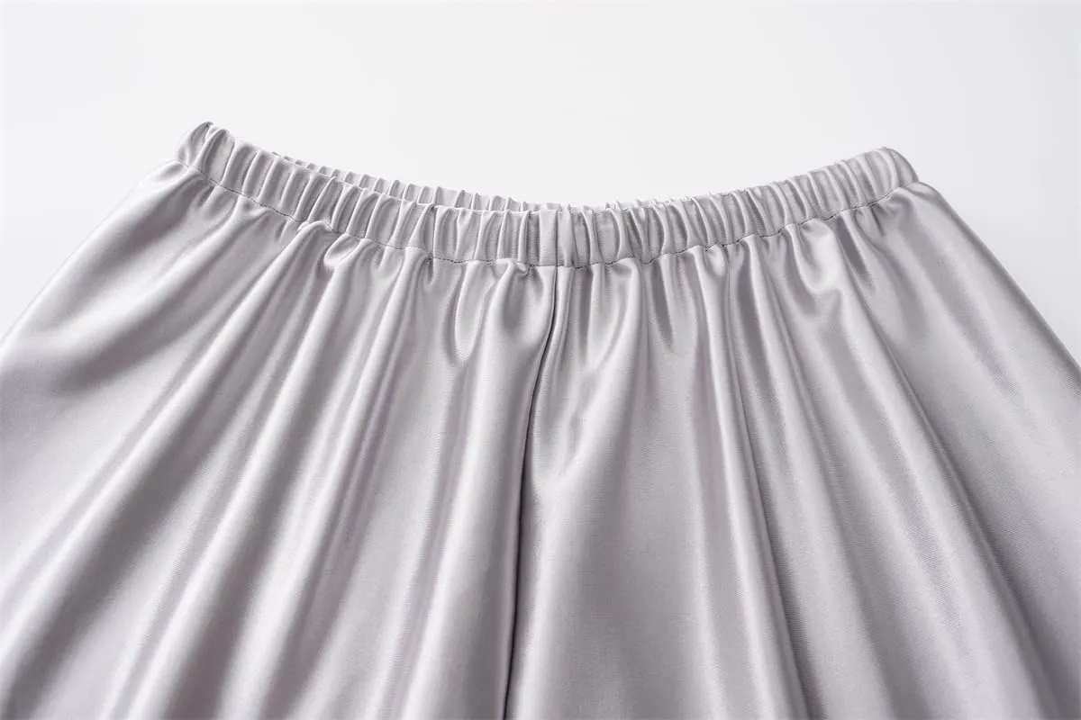 Women Satin Wide Leg Dress Pants Silk Casual Dressy Long Flowy Pants Elastic High Waisted Trousers