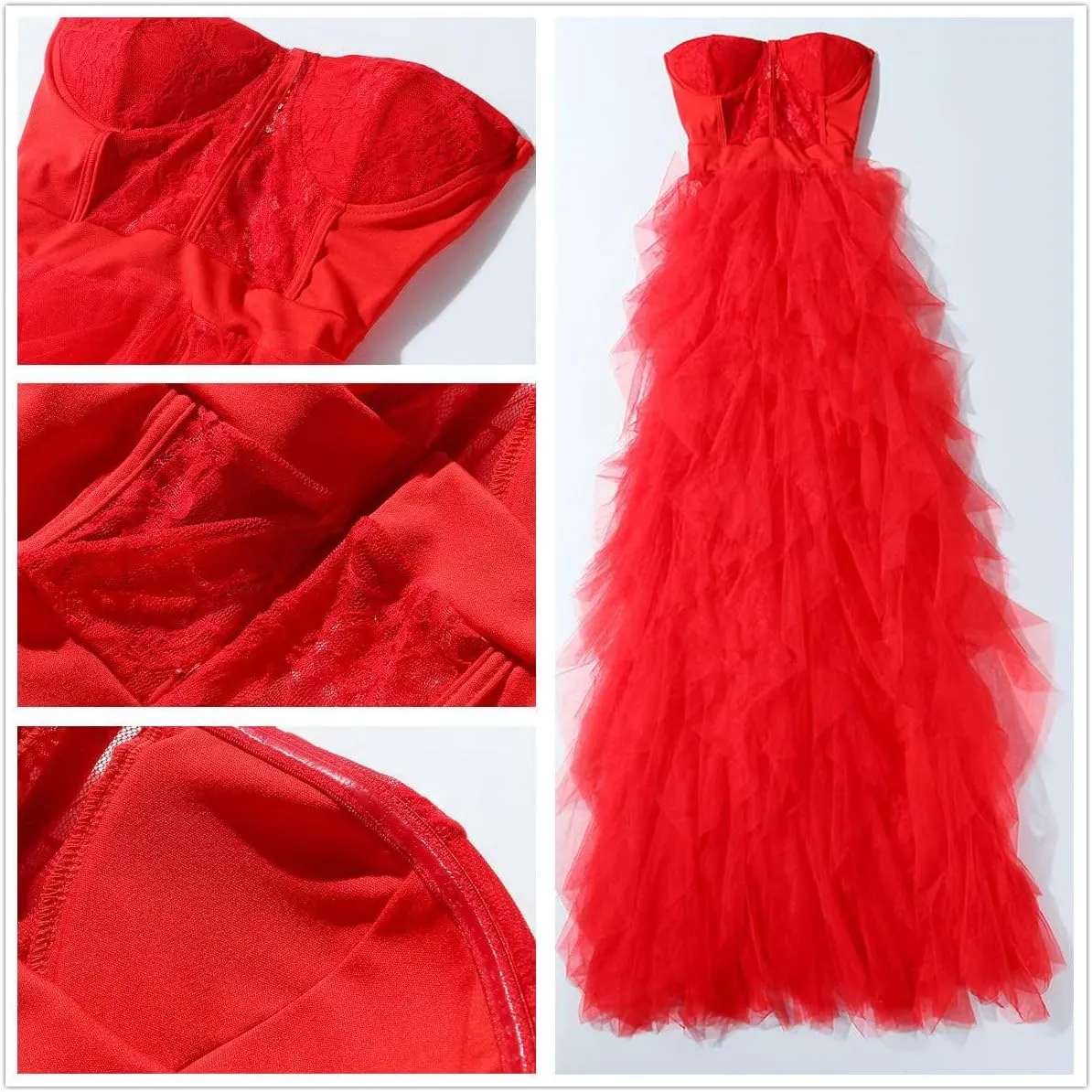 Women Sexy Tulle Dress Crochet Lace Mesh See Through Maxi Cocktail Party Dress