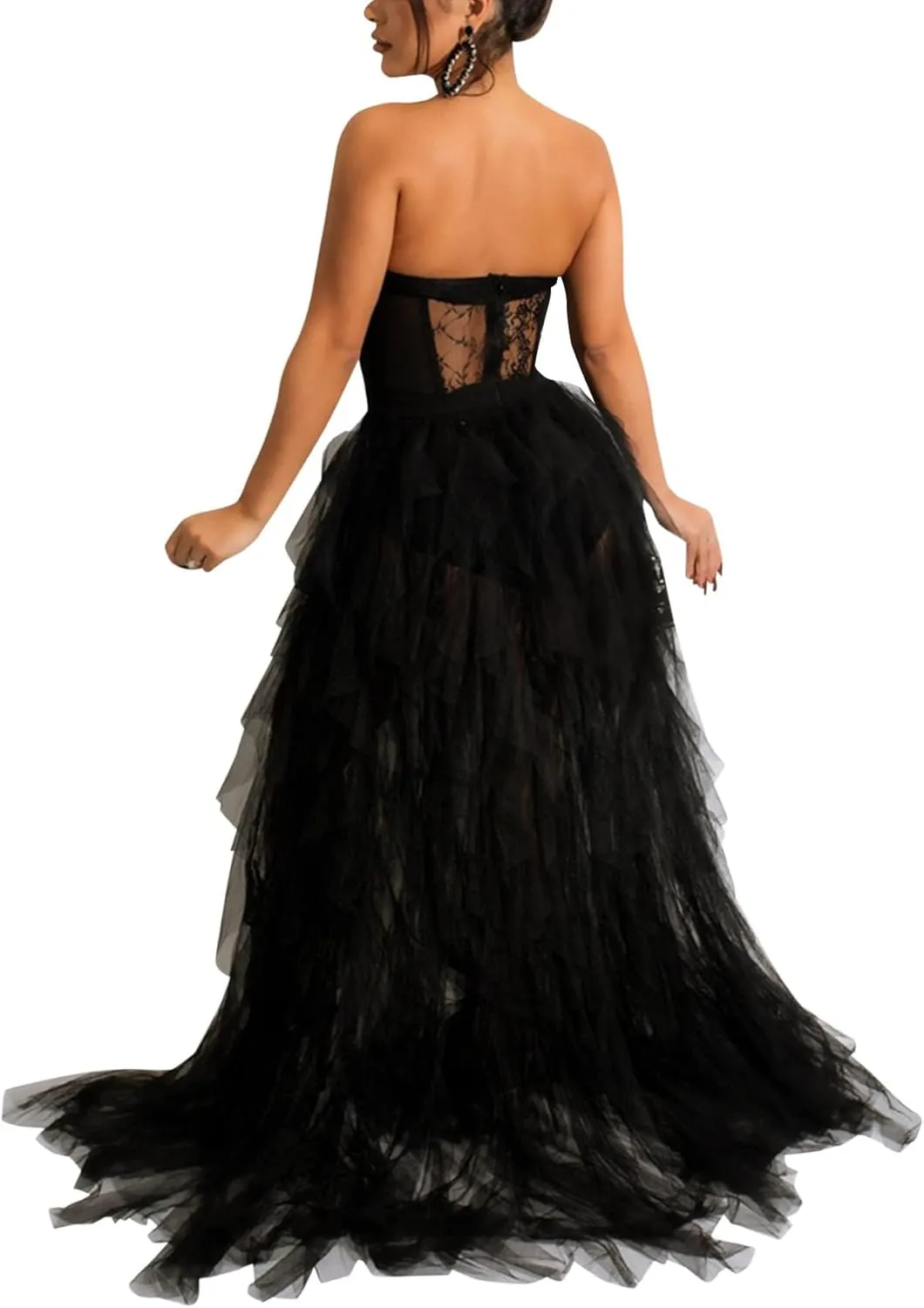 Women Sexy Tulle Dress Crochet Lace Mesh See Through Maxi Cocktail Party Dress
