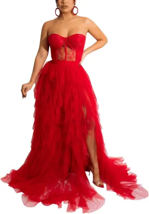 Women Sexy Tulle Dress Crochet Lace Mesh See Through Maxi Cocktail Party Dress