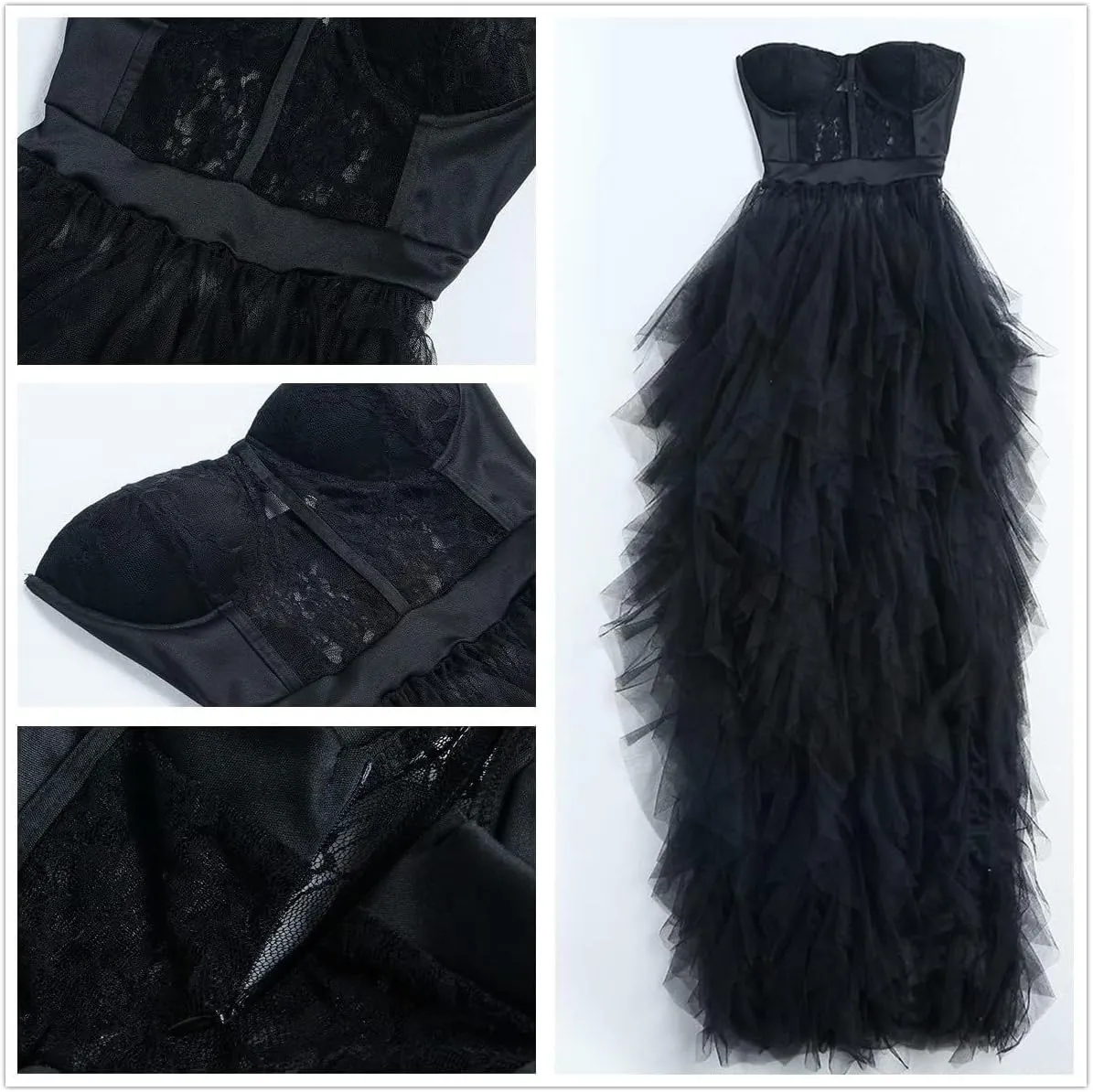Women Sexy Tulle Dress Crochet Lace Mesh See Through Maxi Cocktail Party Dress