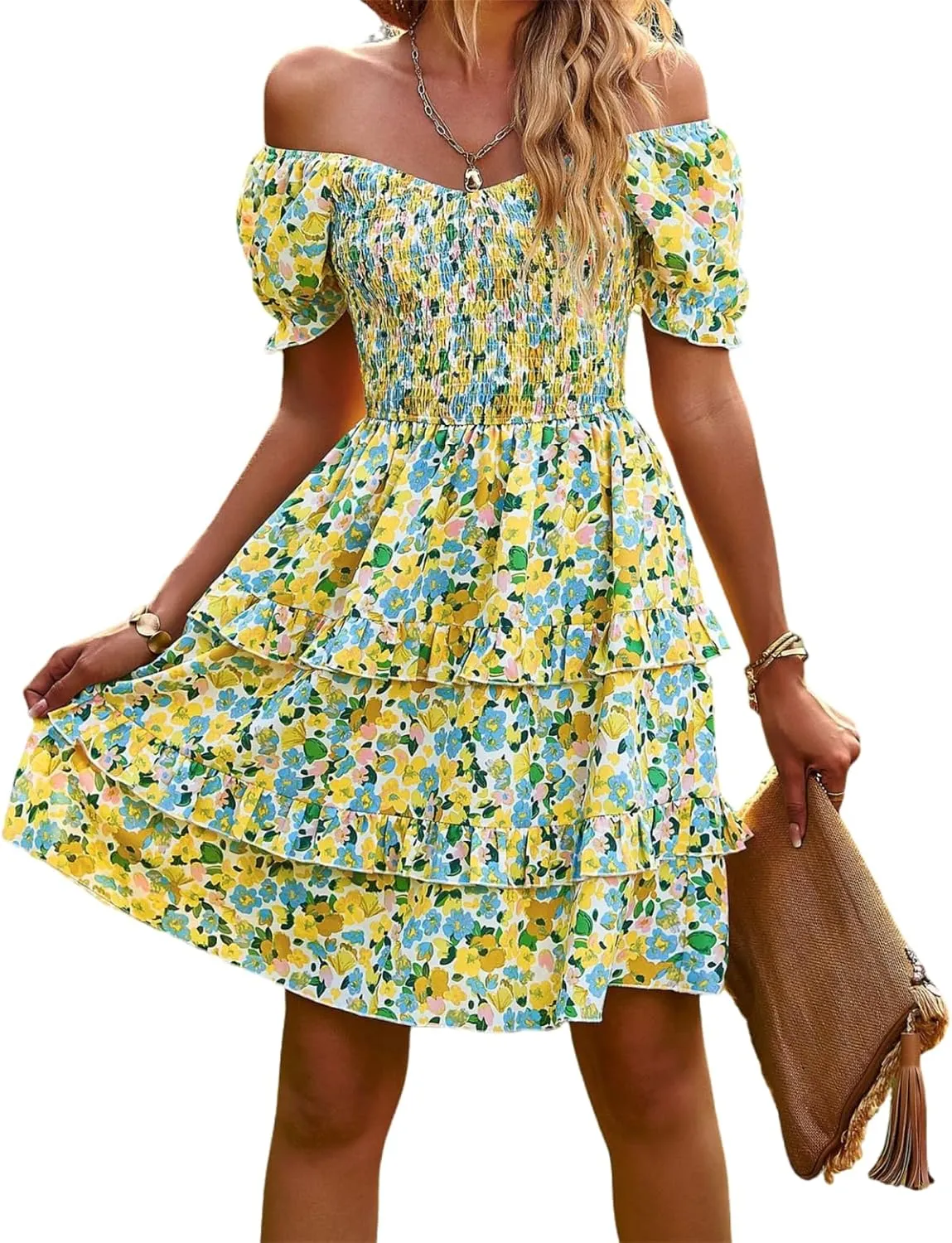Women Summer Dresses Cute Short Sleeve Backless Mini Sundress Ruffle Flowy Boho Dresses Sexy Beach Dresses Date Night