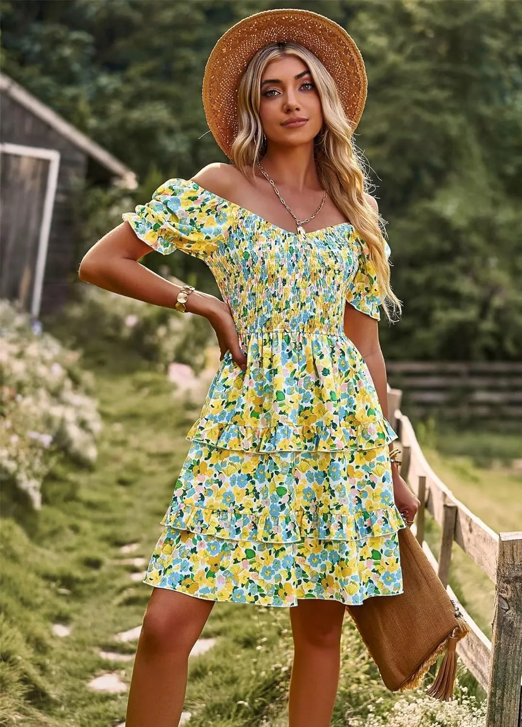 Women Summer Dresses Cute Short Sleeve Backless Mini Sundress Ruffle Flowy Boho Dresses Sexy Beach Dresses Date Night