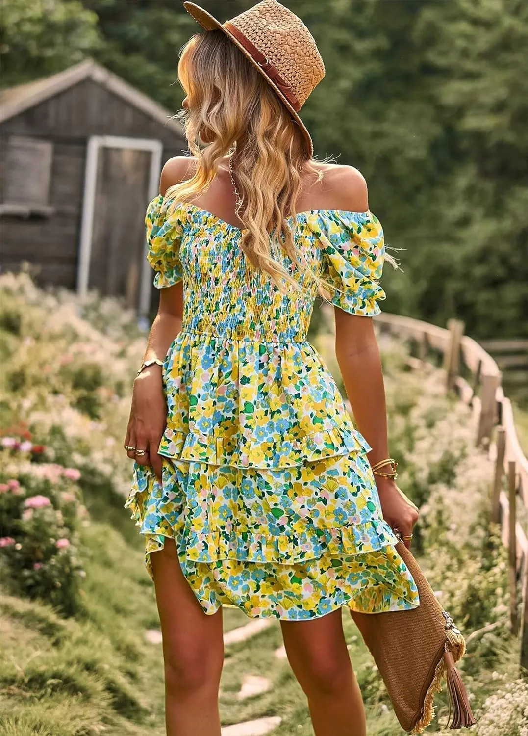 Women Summer Dresses Cute Short Sleeve Backless Mini Sundress Ruffle Flowy Boho Dresses Sexy Beach Dresses Date Night