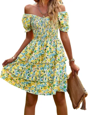 Women Summer Dresses Cute Short Sleeve Backless Mini Sundress Ruffle Flowy Boho Dresses Sexy Beach Dresses Date Night