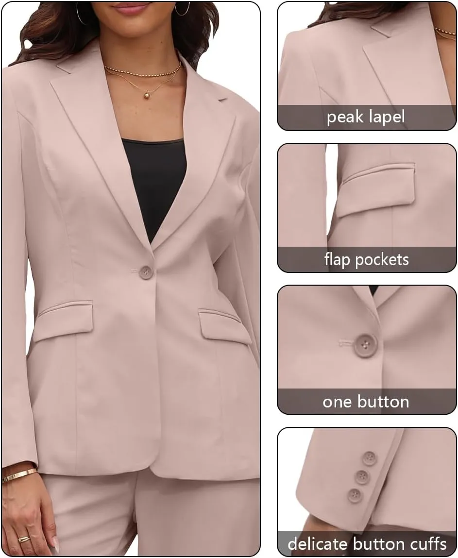 Women's 2 Piece Suit One Button Slim Fit Dressy Blazer Pants Suit Set Business Casual Outfits for Women