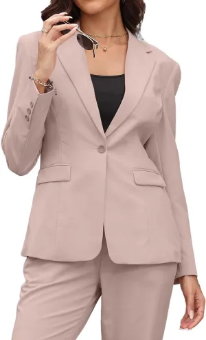 Women's 2 Piece Suit One Button Slim Fit Dressy Blazer Pants Suit Set Business Casual Outfits for Women