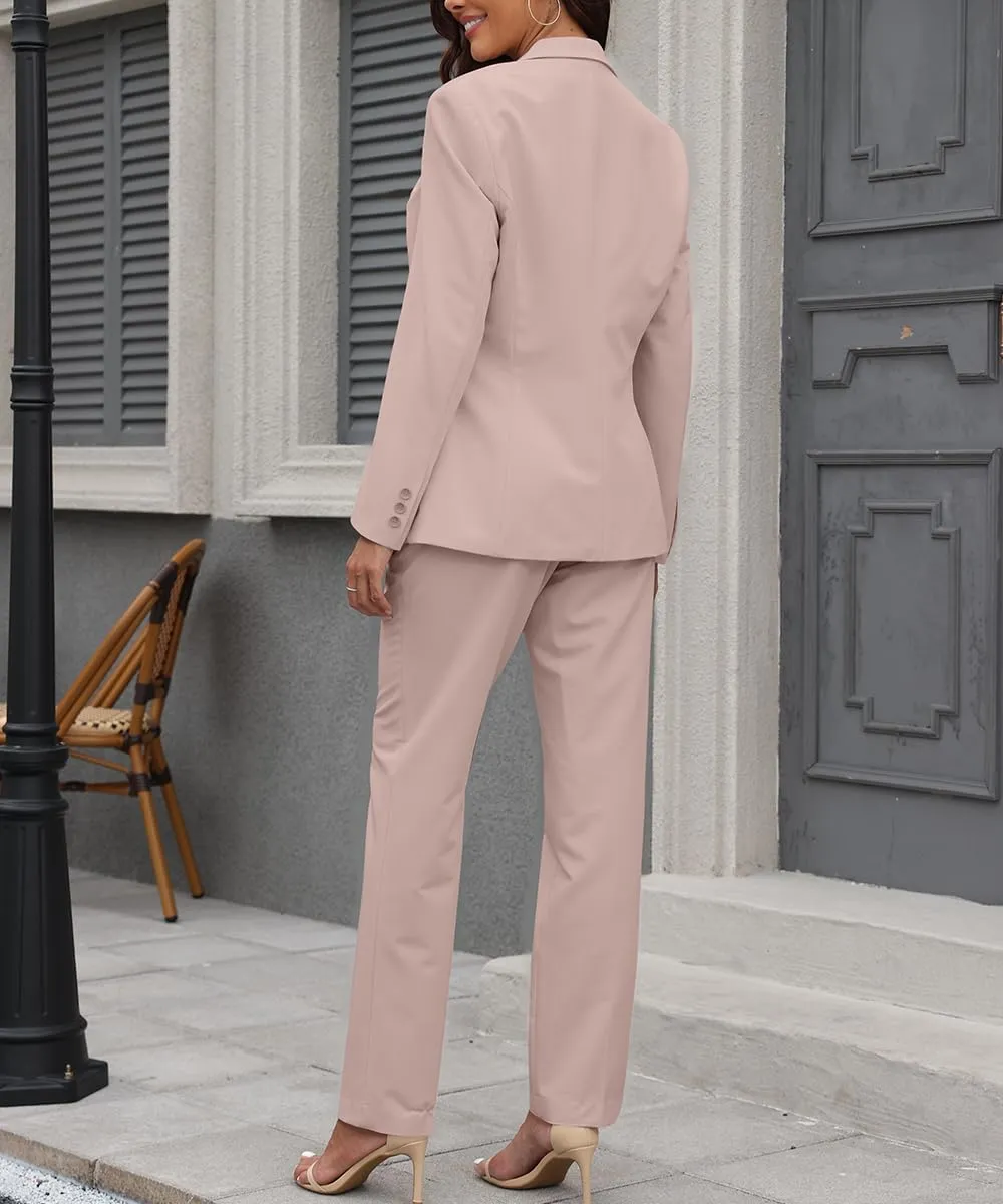 Women's 2 Piece Suit One Button Slim Fit Dressy Blazer Pants Suit Set Business Casual Outfits for Women