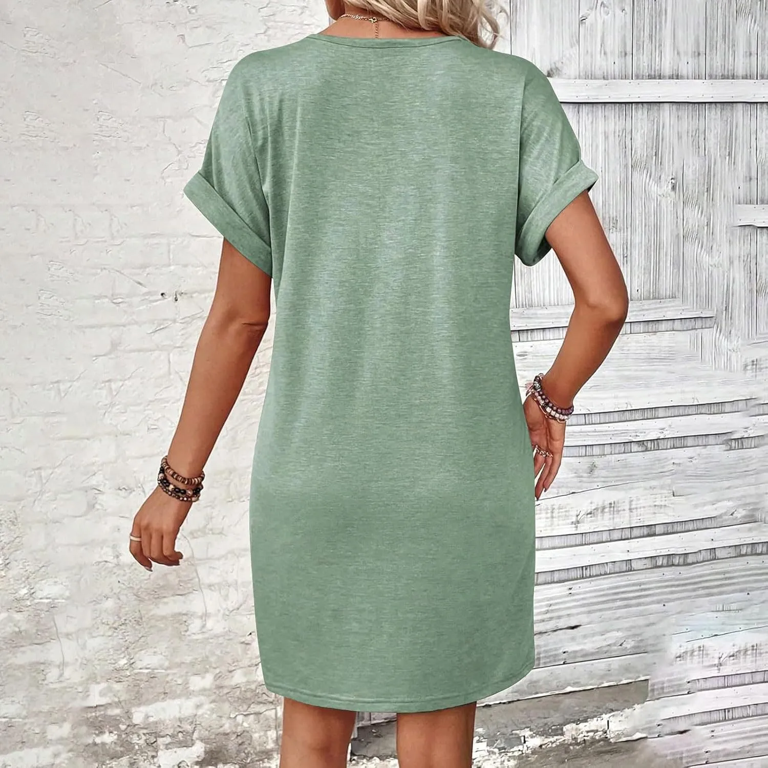 Women's Casual T Shirt Dress Button Up V Neck Tunic Dresses Summer Short Sleeve Mini Dress Loose Sundresses