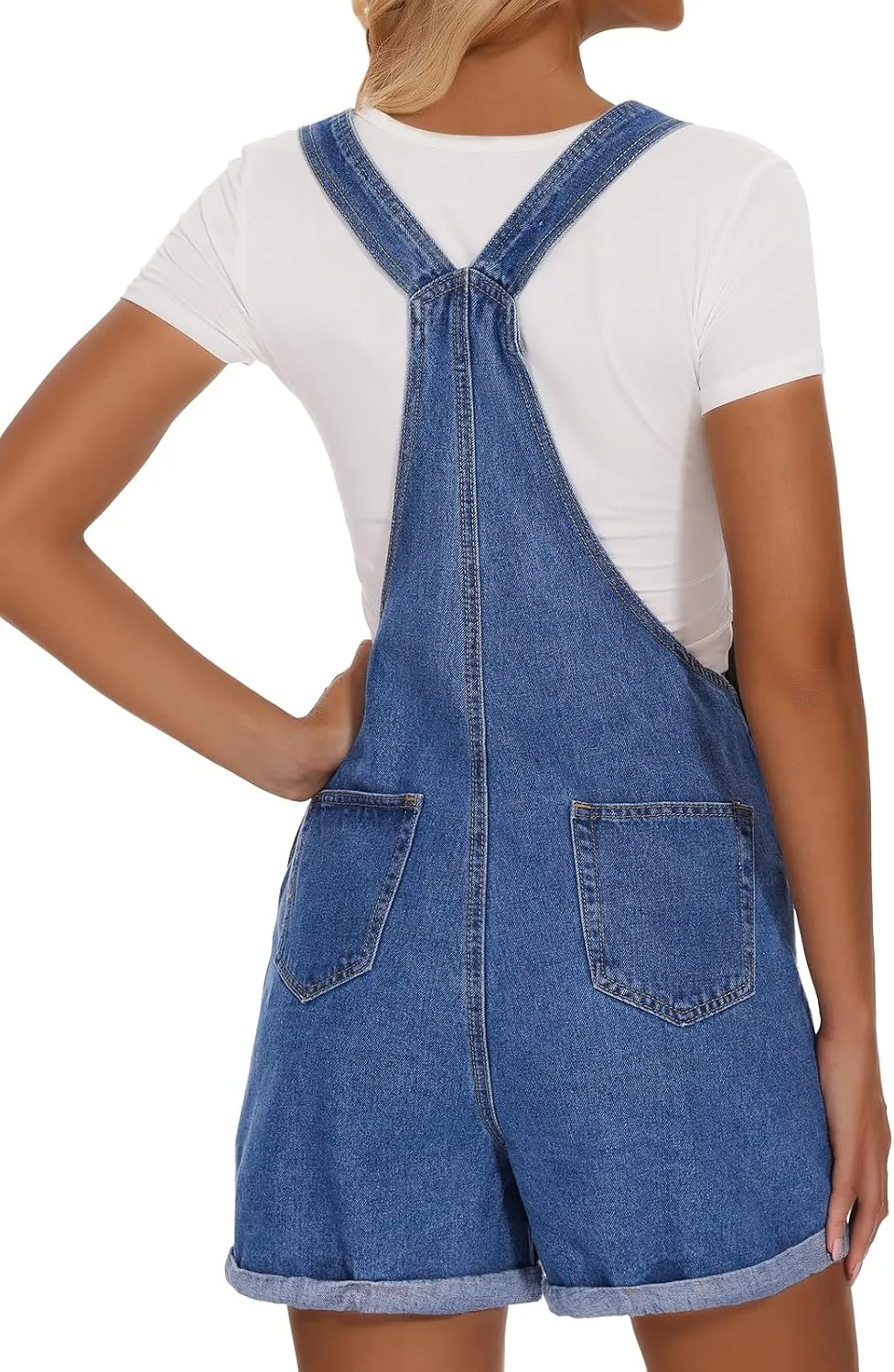 Women's Denim Shortalls Casual Adjustable Straps High Waist Bib Jeans Overalls Shorts Romper with Pockets
