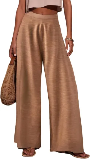 Womens Elastic High Waisted Palazzo Pants Casual Wide Leg Long Lounge Pant Trousers