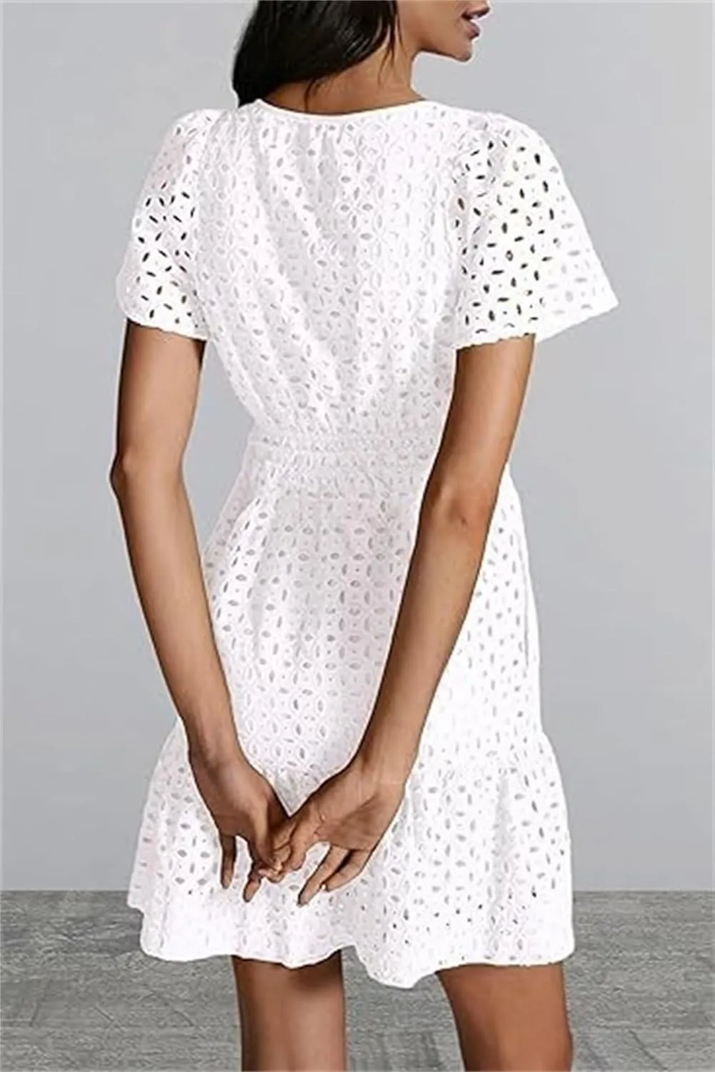 Womens Fashion Summer Dresses Casual Short Sleeve Lace Mini Dresses Ruched Dress Vacation Dress Wedding Guest Dresses