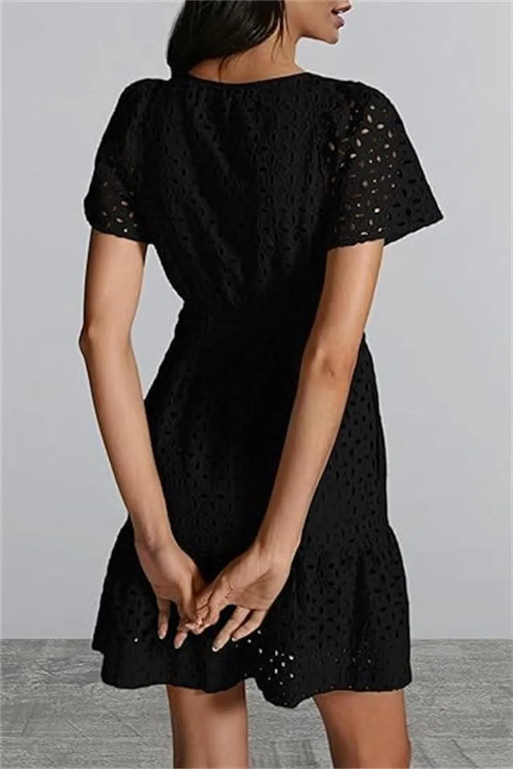 Womens Fashion Summer Dresses Casual Short Sleeve Lace Mini Dresses Ruched Dress Vacation Dress Wedding Guest Dresses