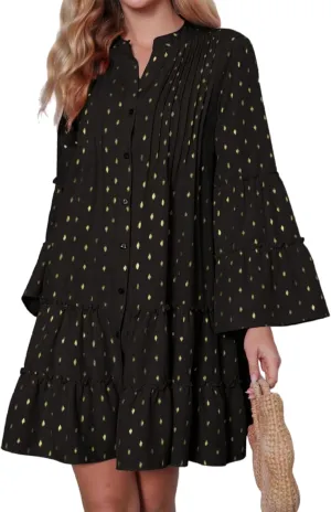Womens Fashion Summer Dresses Long Sleeve Polka Dot Mini Dresses Womens Flowy Dresses Vacation Beach Dress Plus Size