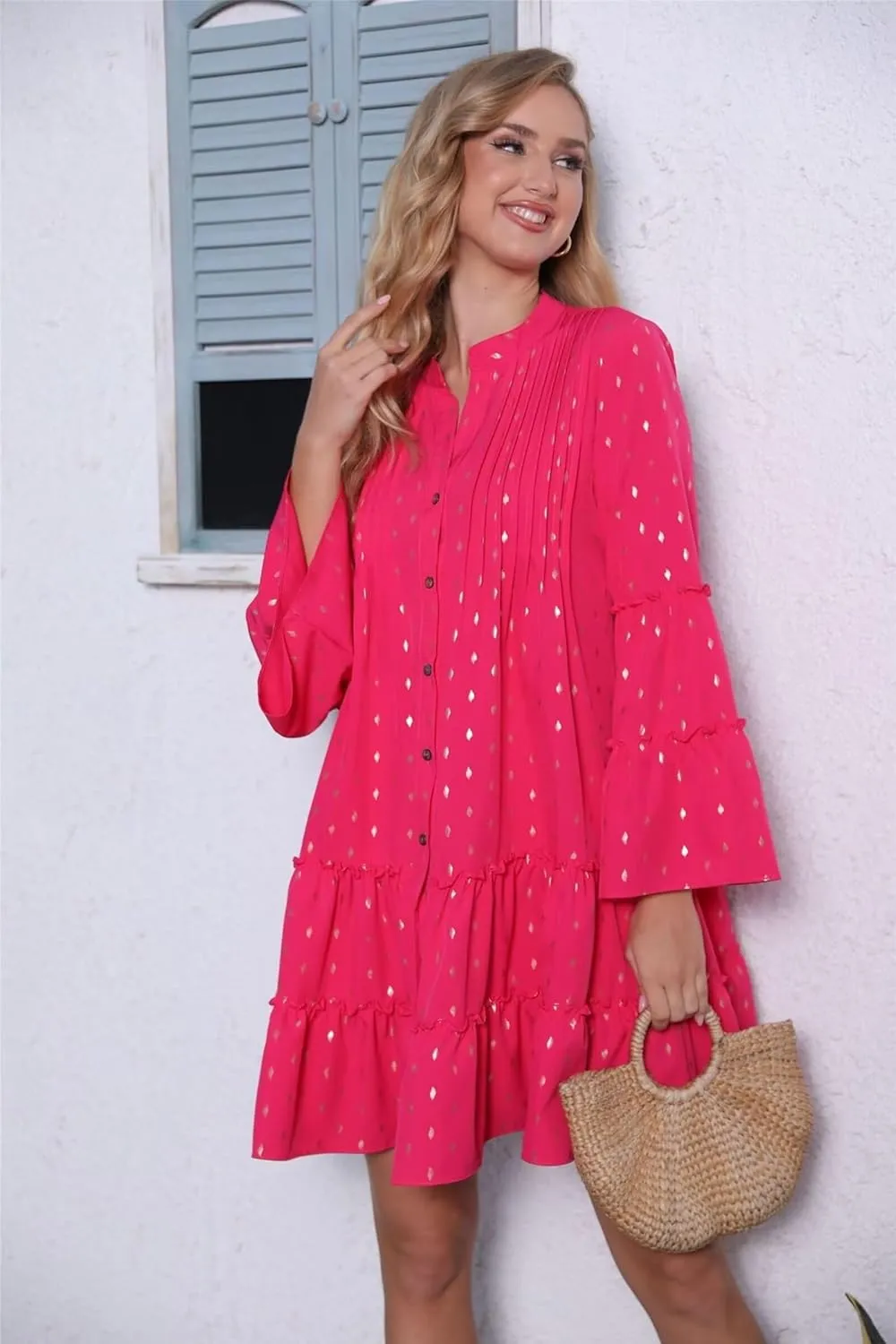 Womens Fashion Summer Dresses Long Sleeve Polka Dot Mini Dresses Womens Flowy Dresses Vacation Beach Dress Plus Size