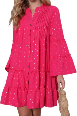 Womens Fashion Summer Dresses Long Sleeve Polka Dot Mini Dresses Womens Flowy Dresses Vacation Beach Dress Plus Size